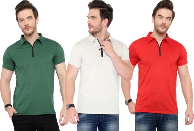 Adorbs Solid Men Polo Neck Red, Green, Grey T-Shirt