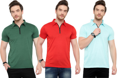 Adorbs Solid Men Polo Neck Light Blue, Red, Green T-Shirt