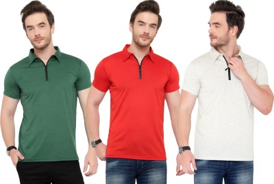 Adorbs Solid Men Polo Neck Dark Green, Red, Grey T-Shirt