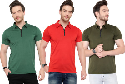 Adorbs Solid Men Polo Neck Red, Green T-Shirt