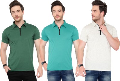 Adorbs Solid Men Polo Neck Green, Blue, Grey T-Shirt