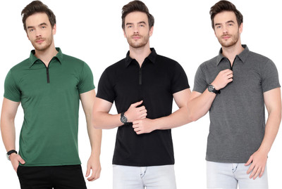 Adorbs Solid Men Polo Neck Green, Black, Grey T-Shirt