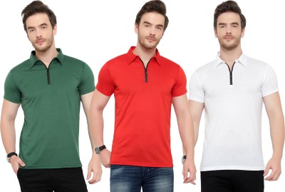 Adorbs Solid Men Polo Neck Dark Green, Red, White T-Shirt