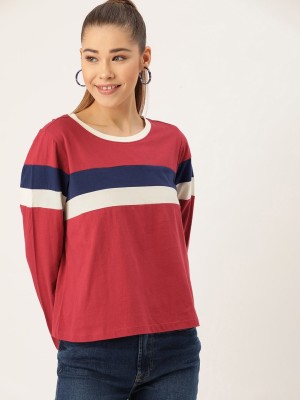 Popster Colorblock Women Round Neck Multicolor T-Shirt