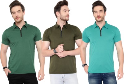 Adorbs Solid Men Polo Neck Dark Green, Green T-Shirt