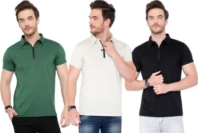 Adorbs Solid Men Polo Neck Dark Green, White, Black T-Shirt