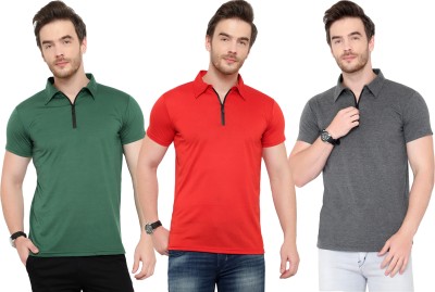 Adorbs Solid Men Polo Neck Dark Green, Red, Grey T-Shirt