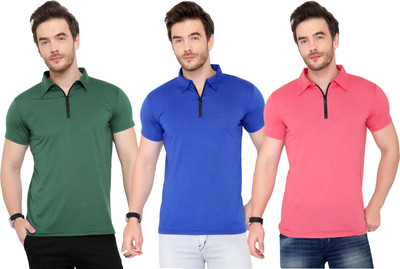 Tivy Solid Men Polo Neck Dark Green, Blue, Pink T-Shirt