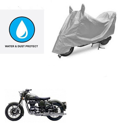 Atulit enterprises Two Wheeler Cover for Royal Enfield(Battle Green, Silver)