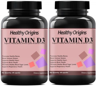 Healthy Origins Vitamin D3 Calcium 600mg Tablets Bone Health & Muscle (Pack Of 2) Premium(2 x 60 No)