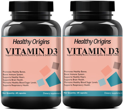 Healthy Origins Calcium Vitamin D3 600mg Tablets Bone Health & Muscle Relaxation (Pack Of 2) Ultra(2 x 60 No)