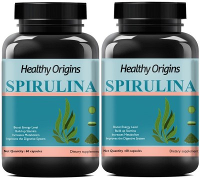 Healthy Origins Spirulina Powder Organic Spirulina Capsule (Pack Of 2)(2 x 60 No)