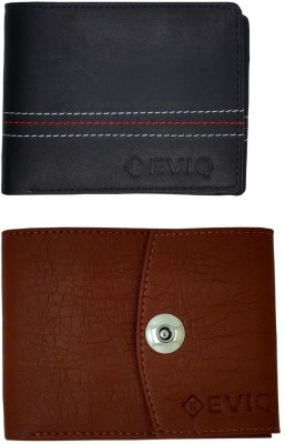 EVIQ Men Casual, Formal Black, Tan Genuine Leather, Artificial Leather Wallet(5 Card Slots, Pack of 2)