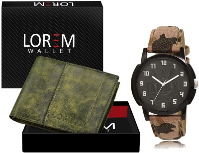 LOREM WL18-LR03 Combo Of Multicolor Wrist Watch & Green Color Artificial Leather Wallet Analog Watch  - For Men