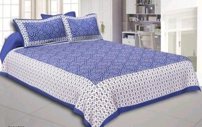 DEVIOUS 220 TC Cotton Double Jaipuri Prints Flat Bedsheet(Pack of 1, Blue)