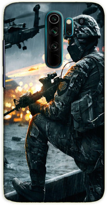 iprinto Back Cover for Mi Redmi Note 8 Pro Indian Army Back Cover(Black, Dual Protection, Silicon, Pack of: 1)