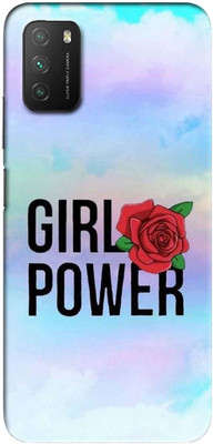 NDCOM Back Cover for Poco M3 Girl Power Red Rose Printed(Multicolor, Hard Case, Pack of: 1)