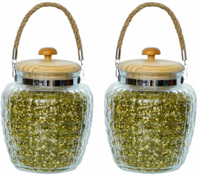 Femora Glass Grocery Container  - 2000 ml(Pack of 2, Clear)