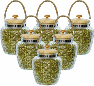 Femora Glass Grocery Container  - 2000 ml(Pack of 6, Clear)