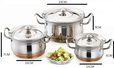 55% OFF on Mahavir 3pc Stainless Steel Cook & Serve Set Copper Bottom Cookware Set(Copper, Stainless Steel, 3 - Piece) 55% OFF on Mahavir 3pc Stainless Steel Cook & Serve Set Copper Bottom Cookware Set(Copper, Stainless Steel, 3 - Piece)