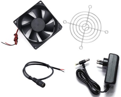 ERH India DC 12V Cooling Fan for PC Case,DC 12V DC Cooling Fan,3 Inches CPU Cooler Radiator Fan with Grill and 12v 2 Ampere Adaptor Kit Cooler(Black)