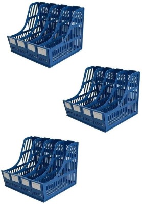 Cpixen 4 Compartments PLASTIC Document Tray Holder(Blue)