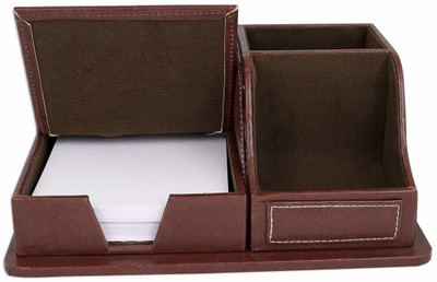 PAPERLLA 4 Compartments PU LEATHER DESK ORGANIZER(Brown)