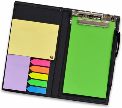 PAPERLLA Notepad Memo Holder Desk Organizer with Colorful Sticky Notes Stationery Gift Set with Pen (Neon Green) Pocket-size Diary UNRULED 50 Pages(Green)