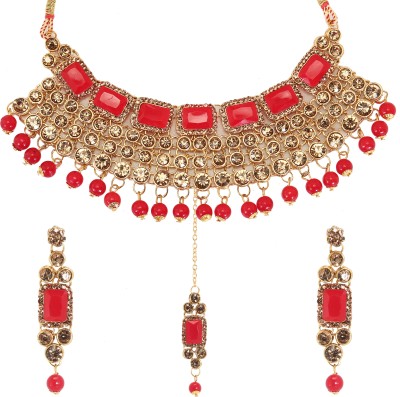 Mishka Fashion Alloy Gold-plated Red Jewellery Set(Pack of 1)