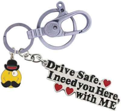 SHOKY LOOKS Multicolor Design Love Drive Safe I Need You Here With me Colorful and High Quality Push Button Locking Hook along with Smiley Mustache Smile Key Chain