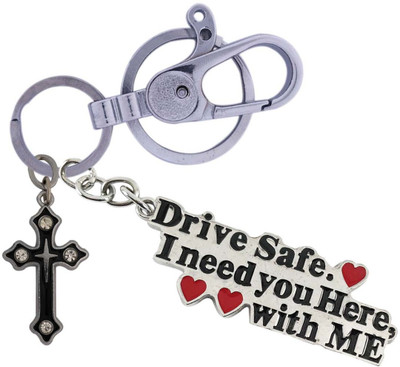SHOKY LOOKS Multicolor Design Love Drive Safe I Need You Here With me Colorful and High Quality Push Button Locking Hook along with God Cross Sing Style Key Chain