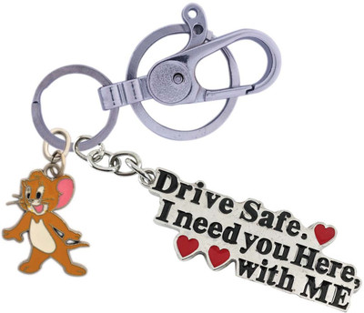 SHOKY LOOKS Multicolor Design Love Drive Safe I Need You Here With me Colorful and High Quality Push Button Locking Hook along with cute Jerry Mouse Key Chain