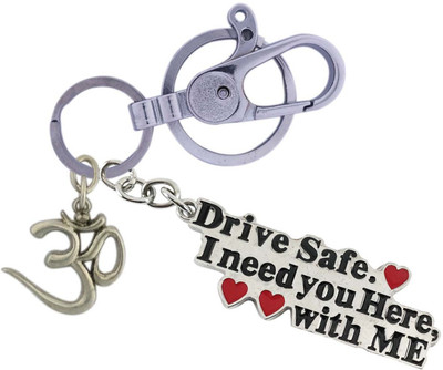 SHOKY LOOKS Multicolor Design Love Drive Safe I Need You Here With me Colorful and High Quality Push Button Locking Hook along with Om Shree OM Key Chain