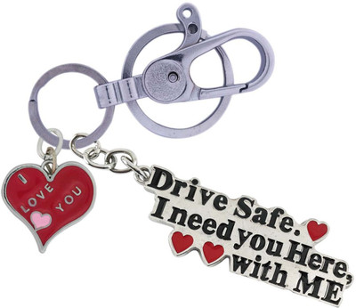 SHOKY LOOKS Multicolor Design Love Drive Safe I Need You Here With me Colorful and High Quality Push Button Locking Hook along with Red Love Heart I Love You Style Key Chain