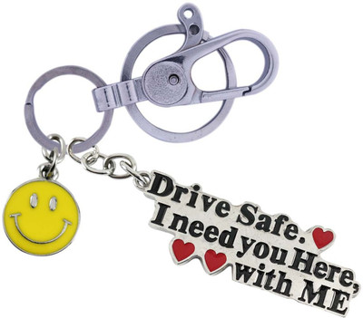 SHOKY LOOKS Multicolor Design Love Drive Safe I Need You Here With me Colorful and High Quality Push Button Locking Hook along with Smiley smile Key Chain
