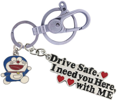 SHOKY LOOKS Multicolor Design Love Drive Safe I Need You Here With me Colorful and High Quality Push Button Locking Hook along with Cute Doremon Key Chain
