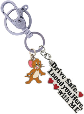 HANDSOME ISK Classic Chrome Sheet for Love one Drive Safe I Need You Here With me Colorful and Style in Pocket Push Button Locking ( Hanging) Hook with Cute Pia Jerry Key Chain