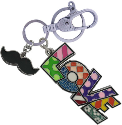 SHOKY LOOKS Multicolor Design Love for your Love with High Quality Push Button Locking Hook along with Shandar Mustache Key Chain