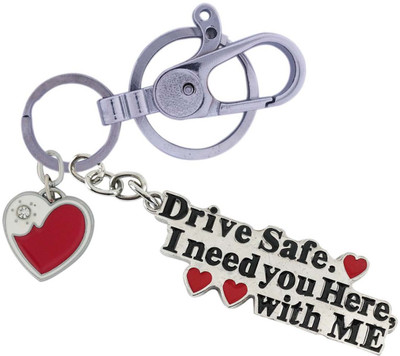 SHOKY LOOKS Multicolor Design Love Drive Safe I Need You Here With me Colorful and High Quality Push Button Locking Hook along with Red and white Love Heart with stone Key Chain