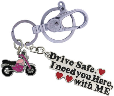 SHOKY LOOKS Multicolor Design Love Drive Safe I Need You Here With me Colorful and High Quality Push Button Locking Hook along with Red Stylish Bike Key Chain