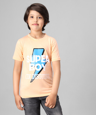 HEMLOCK Boys Printed Pure Cotton Regular T Shirt(Beige, Pack of 1)