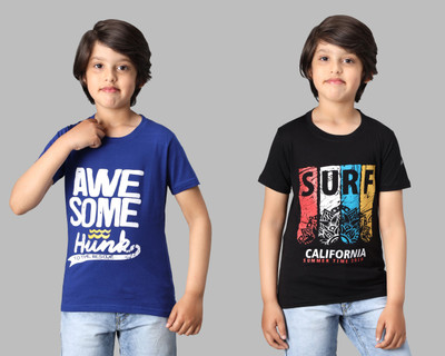 ANIXA Boys Printed Cotton Blend Regular T Shirt(Multicolor, Pack of 2)