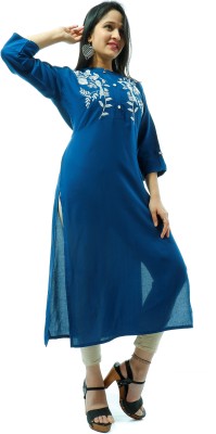 SK Creation Women Embroidered Straight Kurta(Dark Blue)