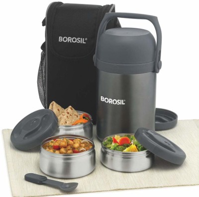 BOROSIL Hot-N-Fresh Stainless Steel Insulated Set of 3 Containers Lunch Box(350 ml)