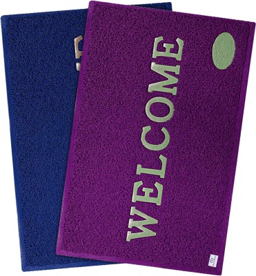 Heart Home PVC (Polyvinyl Chloride) Door Mat(Blue, Purple, Free, Pack of 2)