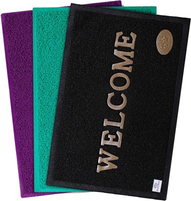 Heart Home PVC (Polyvinyl Chloride) Door Mat(Purple, Green, Black, Free, Pack of 3)