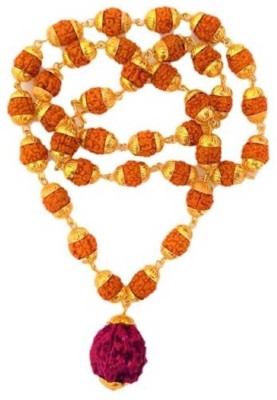 LETNIX Original 5 Mukhi Rudraksha Natural 7mm Beads Japa Mala Wood Chain Wood Chain Wood Chain Gold-plated Plated Brass Chain