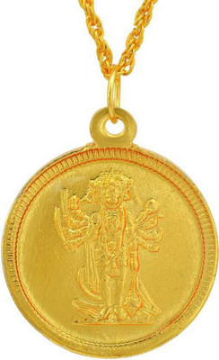 morir Gold Plated Five Faces Shri Panchmukhi Hanuman Yantra Kavach Reversible Coin Shaped Pendant Locket Necklace for Men/Women Gold-plated Brass Pendant
