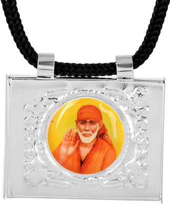 morir Silver Layer Covered Rectangle Shape Dual Side Shirdi SaiBaba(साईबाबा) and OM Black Satin Silk Dori Tabeez Taveez Taviz Tabiz Pendant Locket Necklace Temple Spiritual Jewelry for Men/Women Silver Brass Pendant