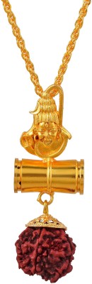 morir Gold Plated Shiva Bholenath Mahadev Openable Damru Rudraksh Hindu God Rope Chain Pendant Locket Necklace Temple Jewellery for Men/Women Gold-plated Brass Pendant